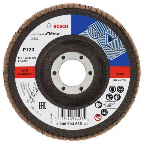 BOSCH Fächerschleifscheibe X431, Standard for Metal, 115 mm, 22,23 mm, 120 260860365